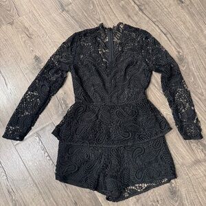 ASOS New Black Lace Romper Size 4 Long Sleeve